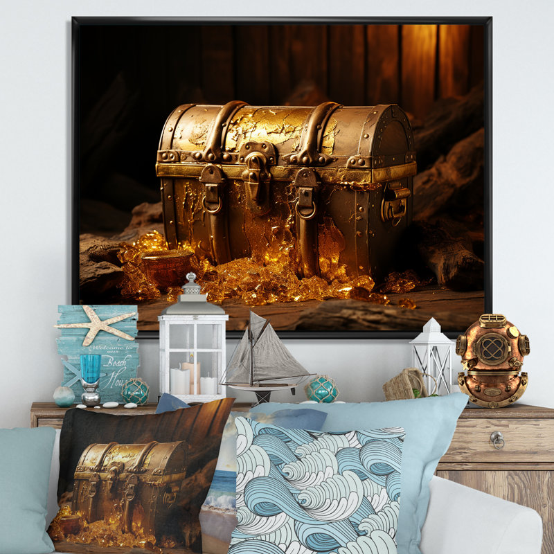 Pirates dorés trésor 1 - impressions sur toile de pirate, Cadre flottant noir, H 24 po x l 32 po x P 1 po