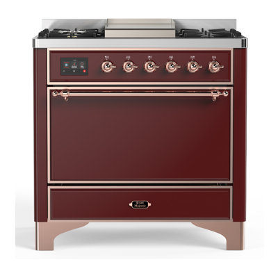 Majestic III Series 36 Inch Dual Fuel Range with 6 Sealed Burners, Griddle, in Burgundy (Natural Gas, Copper Trim)