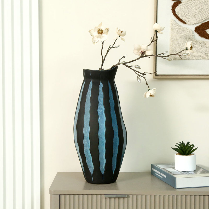 Blythers Handmade Black and Blue Ceramic Table Vase for Living Room Decoration, Modern Vase Home Decor