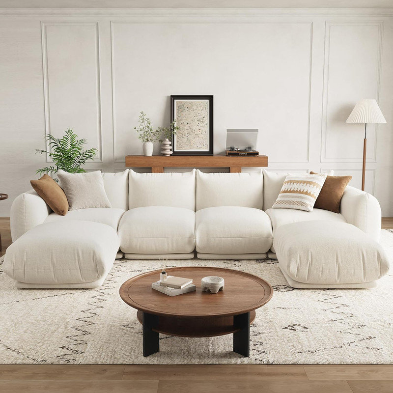 Boneless 126" U-Shape Modular Sectional Sofa, Chenille Cloud Couch with Deep Seat for Large Living Room, Beige