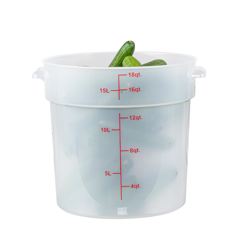 Contenant alimentaire de 18 pintes pour restaurant, 1 contenant blanc - couvercles vendus séparément, marqueurs de volume rouges, boîte à vaisselle, poignées latérales, pour ranger les aliments