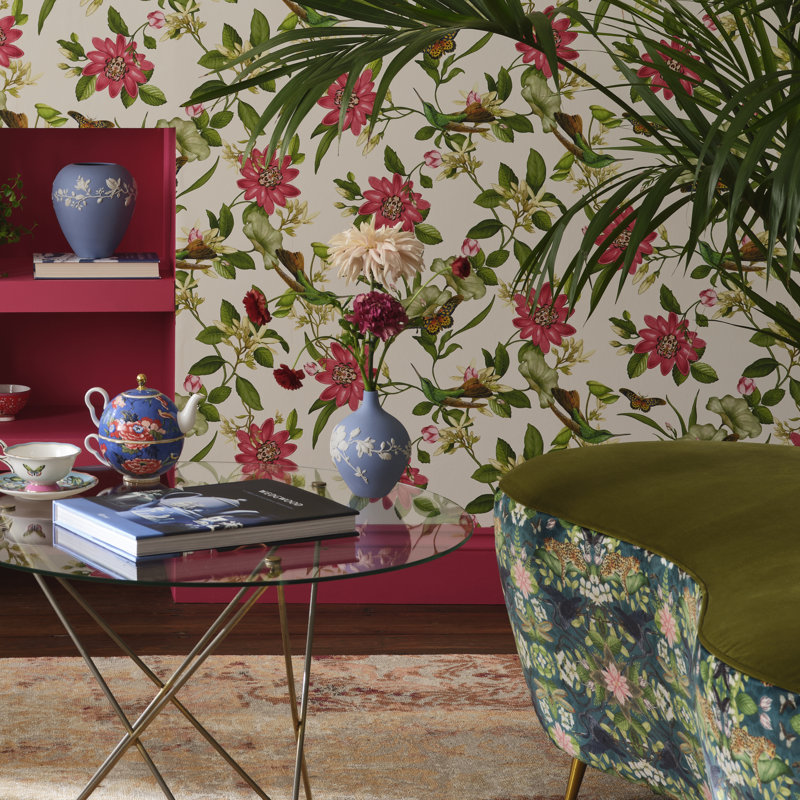 Pink Lotus Wedgewood Wallpaper 10.05m x 52cm, Ivory