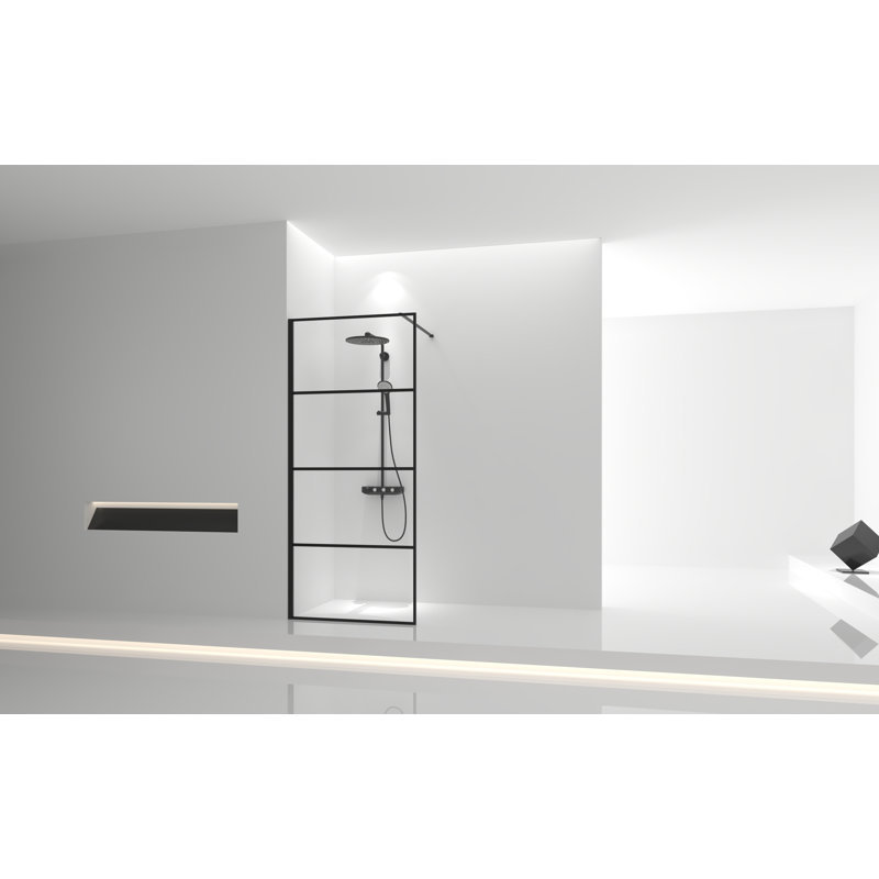Panneau de douche à accès fixe réversible noir mat avec verre trempé transparent 8 mm Trevor l 34 po x H 79 po