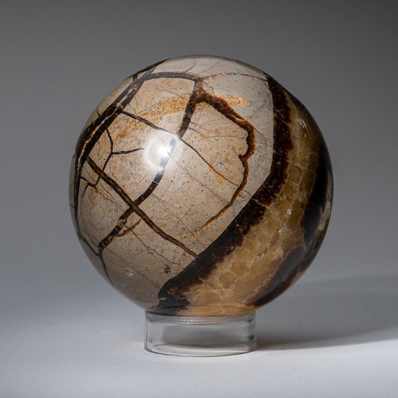 Genuine Polished Septarian (2") Sphere from Madagascar, 3.75" H x 3.75" W x 3.75" D, Gray/Yellow/Brown