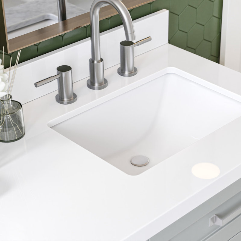 Meuble-lavabo double 72 po ARIEL Monroe avec plateau en quartz de Carrare, Gris, 60" - 61", Pure White Quartz
