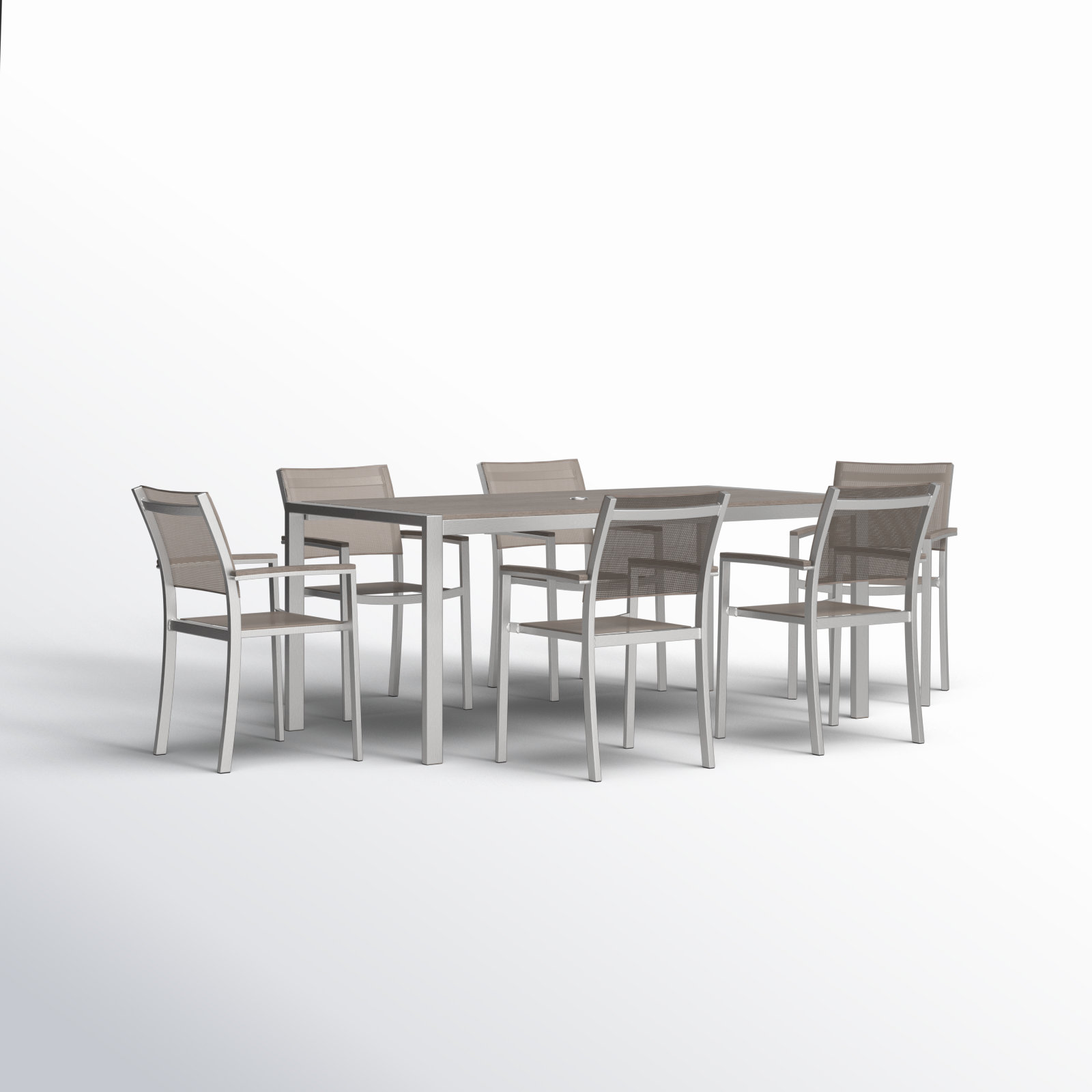 Aynura 71" Patio Dining Set, Silver Frame/Gray Top