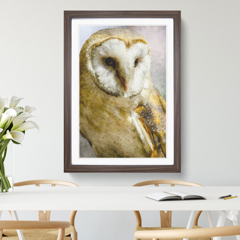 Barn Owl Vol.2 - Picture Frame Painting, Walnut Framed, 36cm H x 27cm W x 2cm D