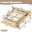 Lit de jour simple avec lit gigogne, structure en bois avec tiroirs de rangement, tablettes latérales et bureau, naturel