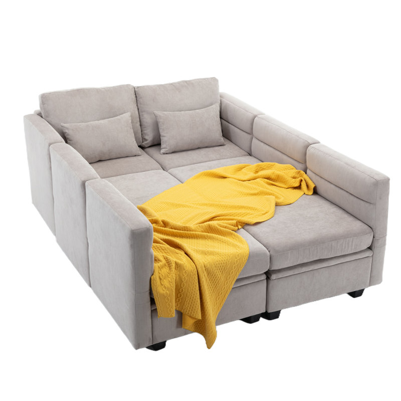 Canapé modulaire de forme libre 6 pièces Dilem, 100 % polyester gris clair