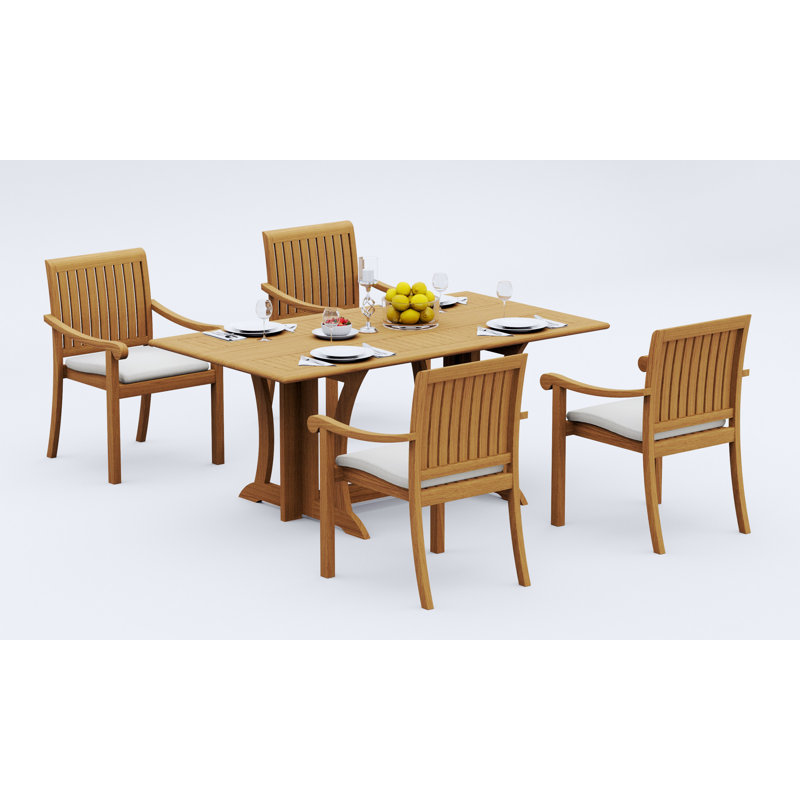 4 Seats 5 Pcs Grade-A Teak Wood Dining Set: Warwick Console Folding Rectangle Table And 4 Napa Stacking Arm Chairs #11NP1504