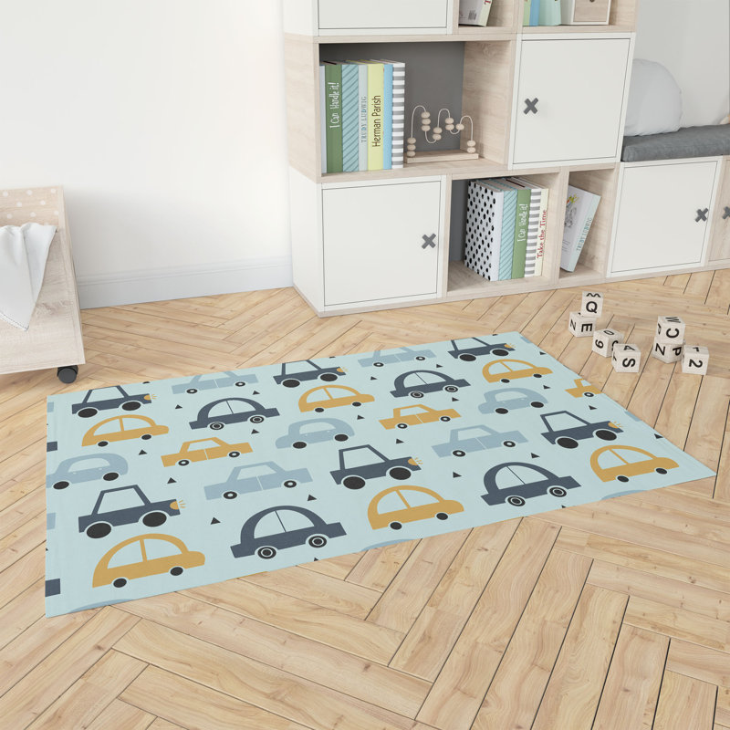 Driveway Colorized Kids Play Mat, Light Blue/Yellow, Rectangle 2' x 3'