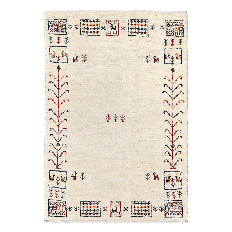 Ivory Hand Knotted Persian gabbeh Rug 2'X 3'1"