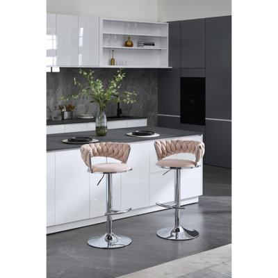 2 tabourets de bar roses, fonction réglable en hauteur, repose-pieds et base, siège en velours, mousse confortable, structure en métal, support jusqu'à 300 lb, installation rapide