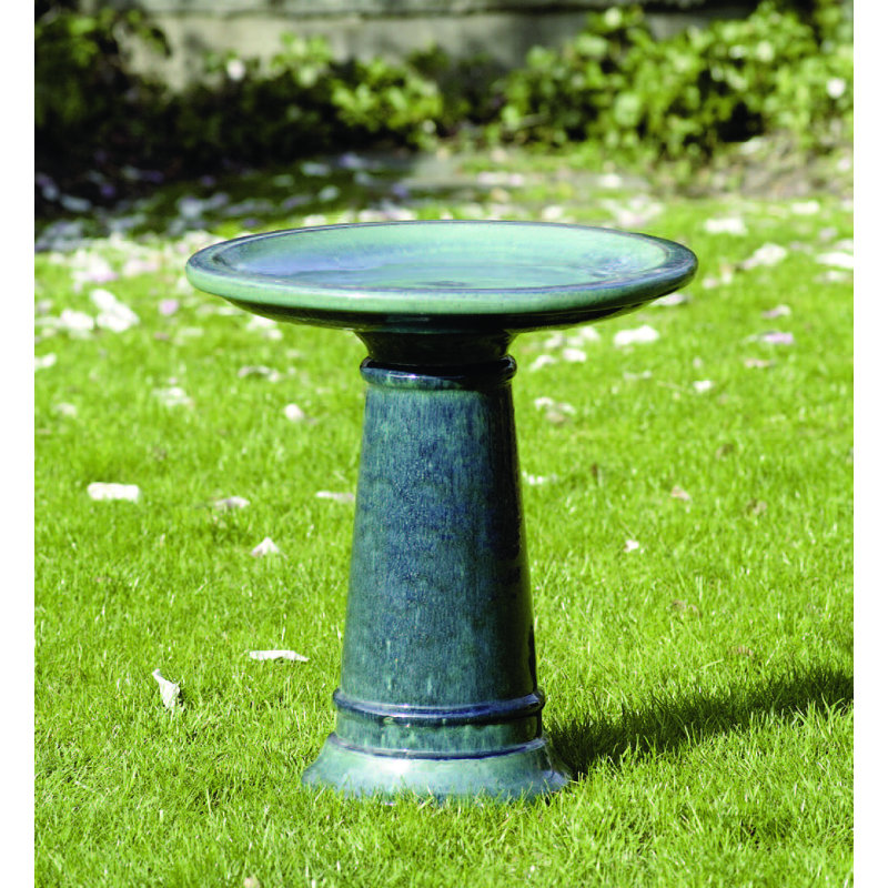 Ceramic Fountain Birdbath, Petrol