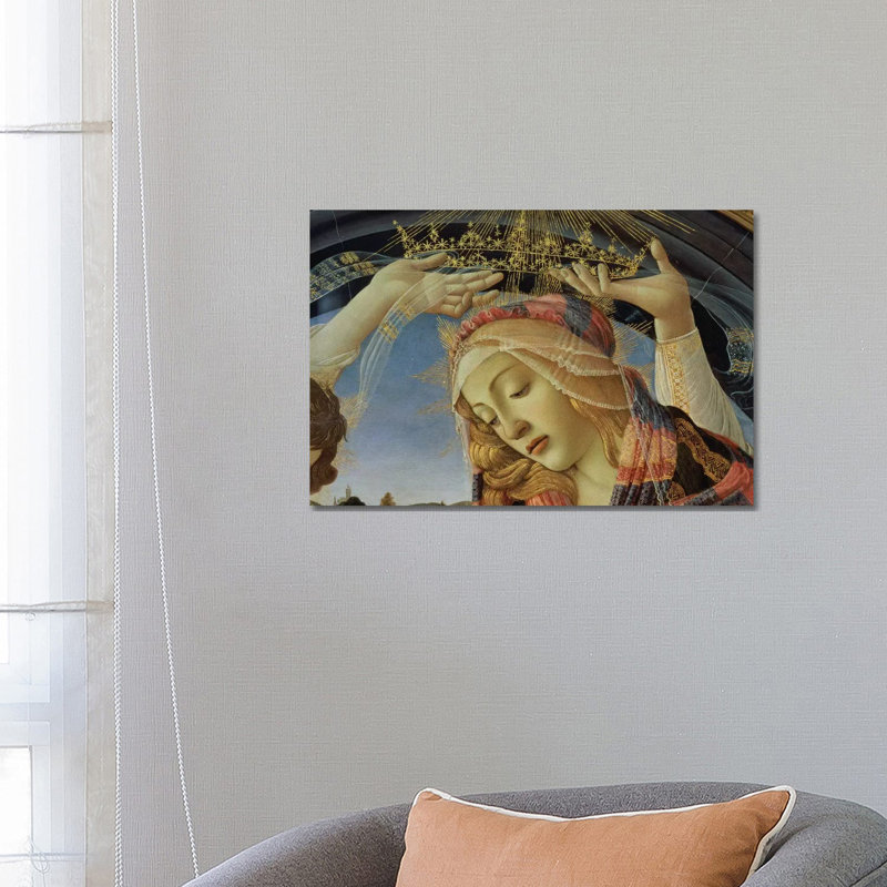 The Madonna Of The Magnificat, Detail Of The Virgin's Face And Crown, 1482 by Sandro Botticelli - Wrapped Canvas Print