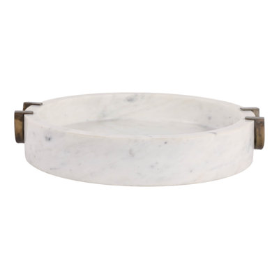 Bol décoratif rond en marbre avec poignées en laiton antique pour la présentation de la table d'entrée - Bol décoratif moderne pour le salon - 10 po