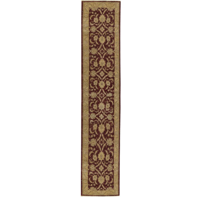 One-of-a-Kind Hand-Knotted High-Quality Maroon/Beige Runner