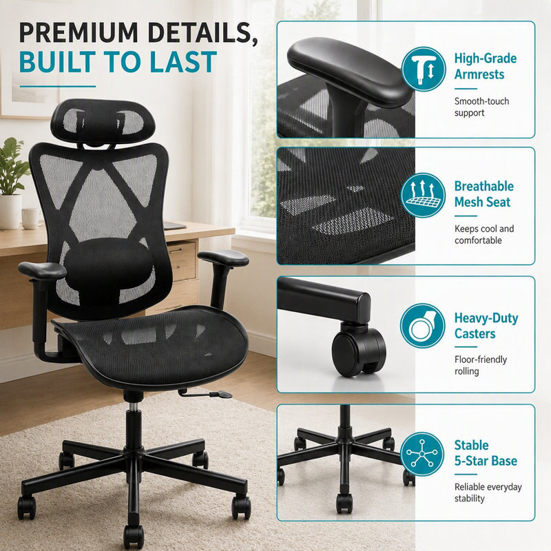 Chaise de bureau ergonomique à roulettes