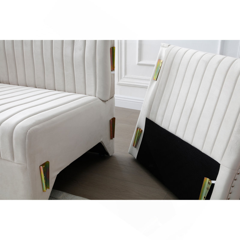 Canapé d'angle rembourré en velours capitonné Contemporary, Beige