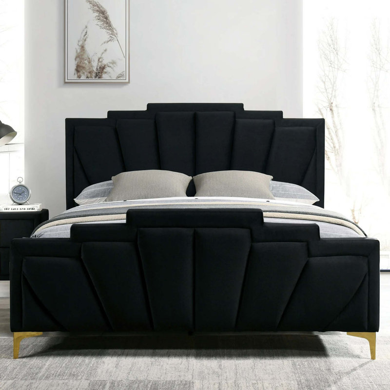 Structure de lit Glam Classic Flannelette, Noir, noir, noir, noir, Grand lit