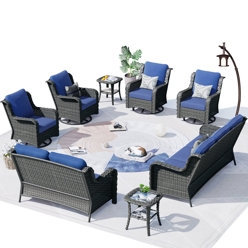 NTC 9 - Ensemble de conversation avec coussins pour personne, Bleu denim, gris