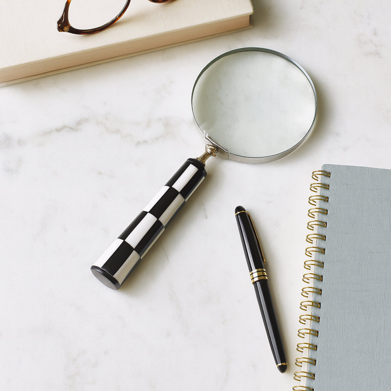 Magnifying Glass Sculpture With Geometric Pattern For Home Decor -  Decorative Object For Office, Shelf, Or Living Room Decoration - 9", Black & White