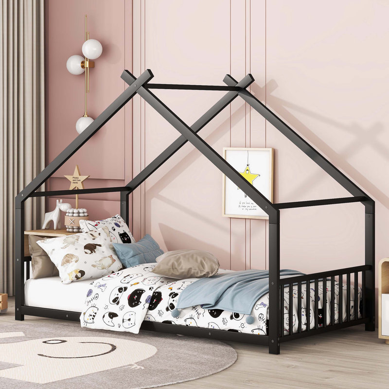 Metal House Bed, Twin, Black