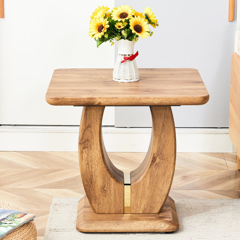 Table basse carrée en bois - Autocollants grain et accents dorés, taille 23,6 * 23,6, pour bandes décoratives latérales, profondeur de 23,6 po, conception, utilisation multifonctionnelle