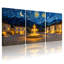 Abstrait nuit étoilée, village, scène de fontaine, ensemble de 3 impressions sur toile-1375632986