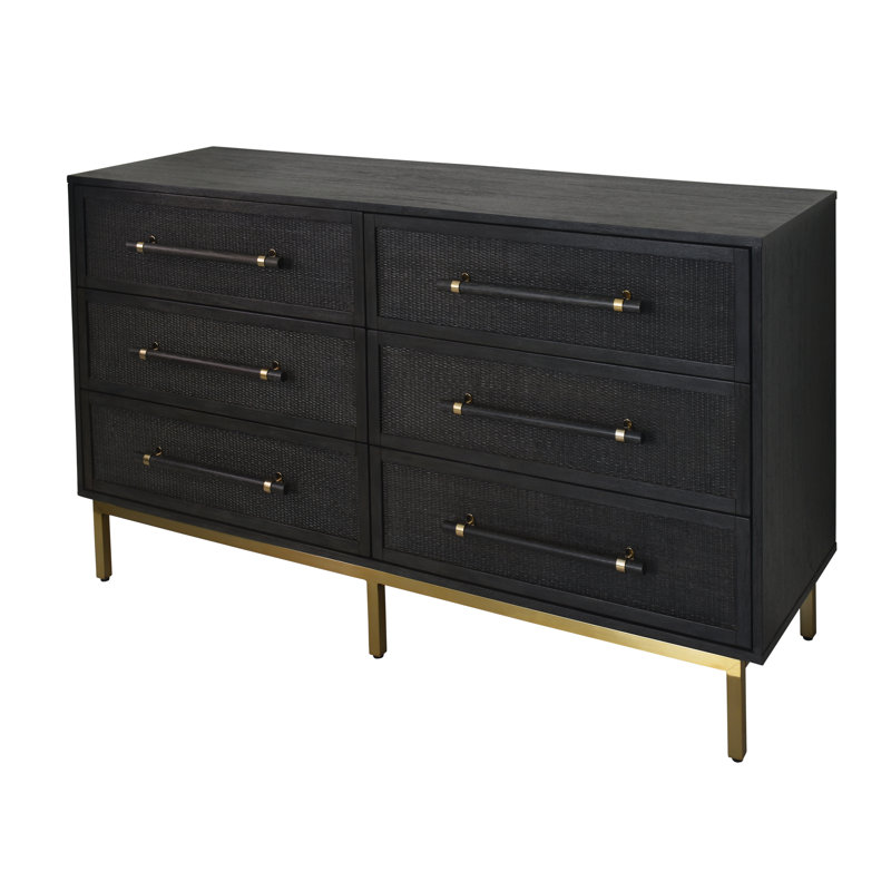 Commode double 6 tiroirs l 60 po Sophia, Noir antique