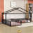 Twin L-Shaped Montessori Metal Floor Bed With Partitioned Fence-132690854