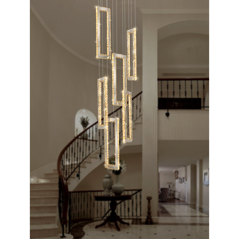 Quidel 6-Light Crystal Frame Chandelier 138inch High Ceiling Chandelier LED Dimmable 3000-6000k