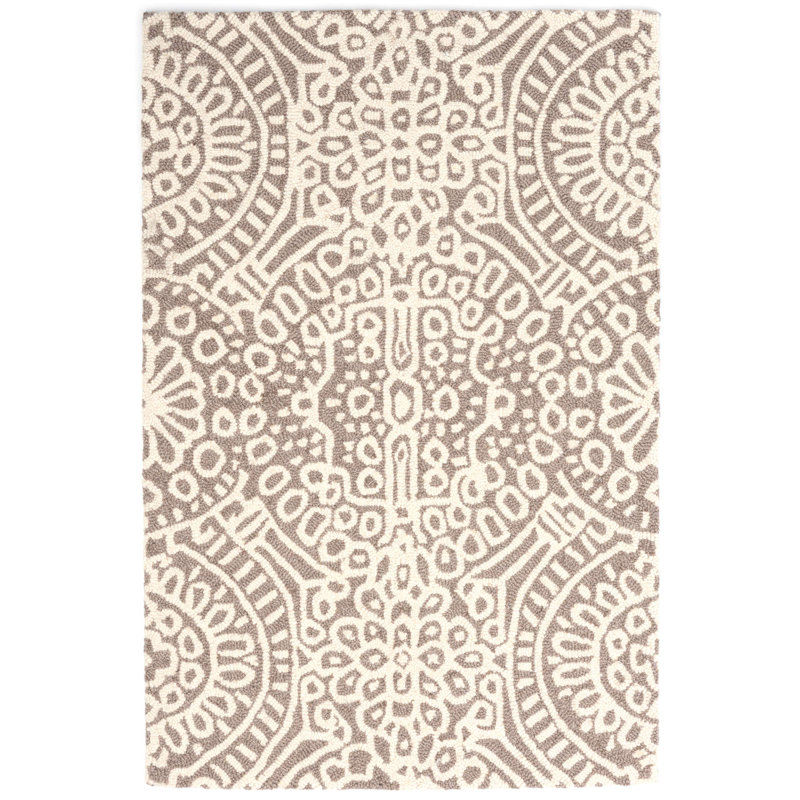 Temple Taupe Hand Micro Hooked Wool Rug, Rectangle 5' x 8'