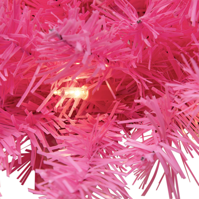 Pre-Lit Artificial Pine Christmas Wreath - Clear Lights, 36" H x 36" W x 6" D, Pink