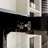 High Gloss Black Bathroom Storage Cabinet With Glass Doors And LED Light Strip