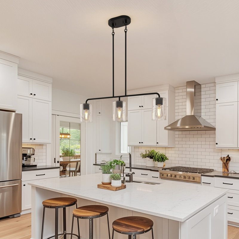 Luminaire suspendu pour îlot de cuisine 3 lumières Agnella, Clair