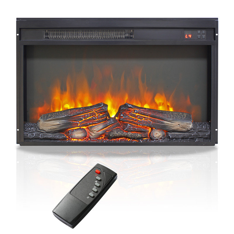 26" Electric Fireplace, Adjustable 4 Flame Brightness, Fireplace Insert with Remote, Digital Display, 8H Timer, Overheating Protection, 1400W