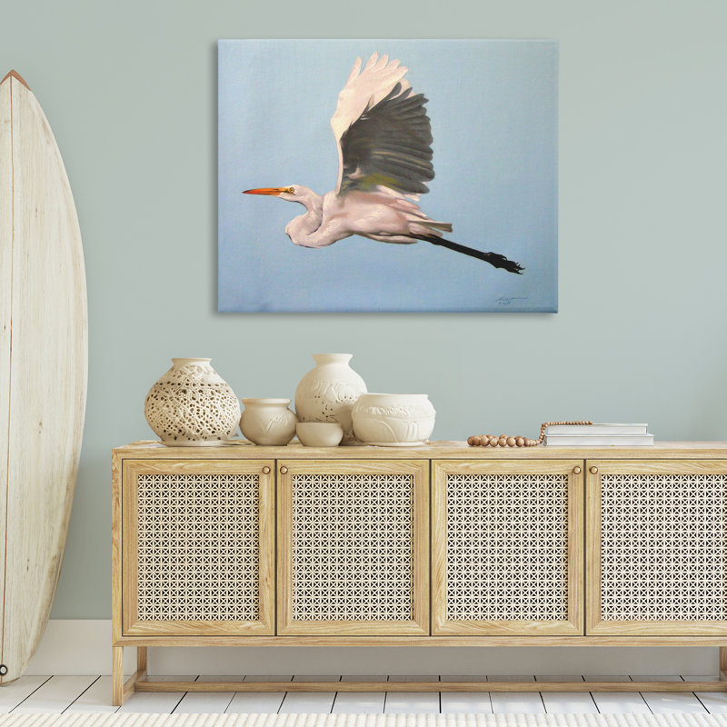 «Graceful Egret Flying Canvas» par D. Rust, H 30 po x l 40 po