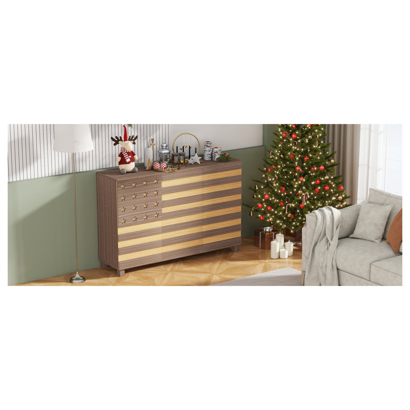55" Hand-Carved Buffet Sideboard Cabinet with Adjustable Shelves – Versatile Kitchen Storage & Coffee Bar Console