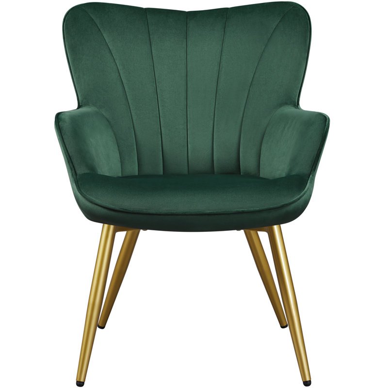 Fauteuil Bakhyt de 25,2 po de largeur, Velours vert, Doré
