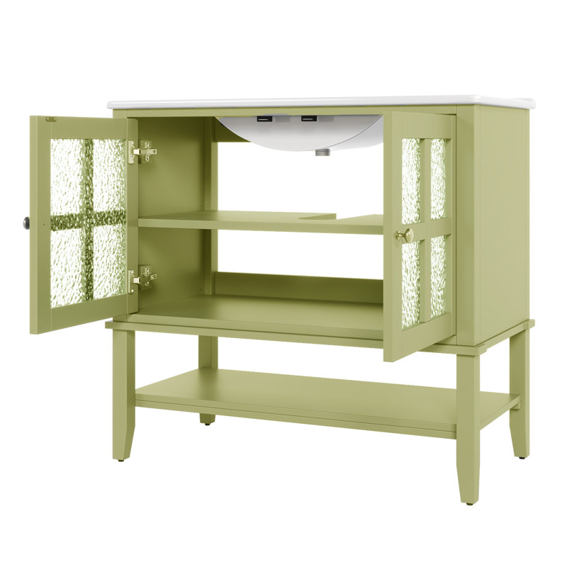36'' Single Bathroom Vanity With Ceramic Sink, Green