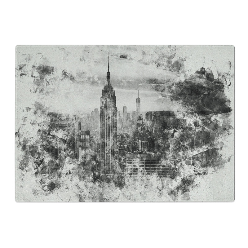 New York Skyline Vol.9 Watercolour Chopping Board, 0.4cm H x 20cm W x 28.5cm L