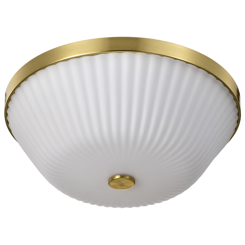 Royale - 3 Light Flush Mount - Finish - Ribbed White Glass, Burnished Brass
