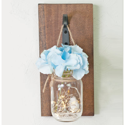 Décoration murale à crochet étroit fleur pin noyer mason pot