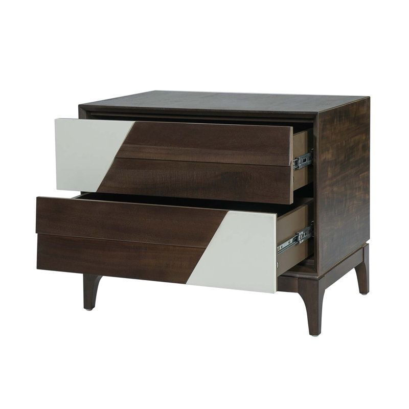 Table de chevet avec tiroirs géométriques et rangement multifonctionnel Japon, Brun / blanc crème