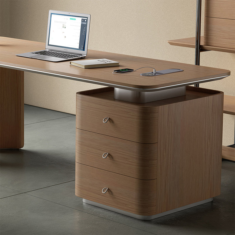 Bureau en chêne manufacturé rectangulaire avec 3 tiroirs, H 29,53 po x l 78,74 po x P 27,56 po, Retour à droite