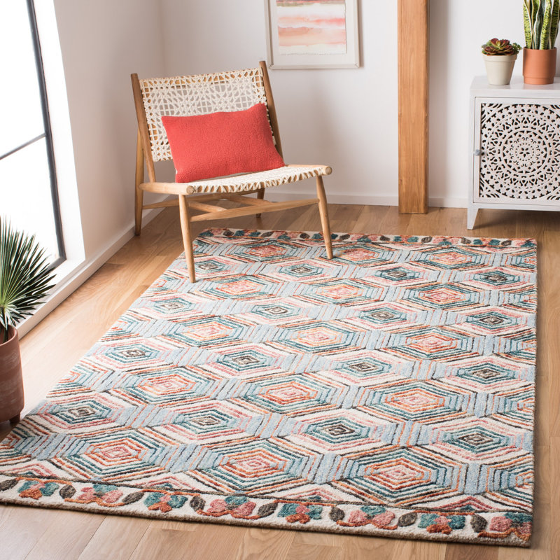 Tapis ivoire / bleu clair en laine Brashear, Rectangle 4 pi x 6 pi
