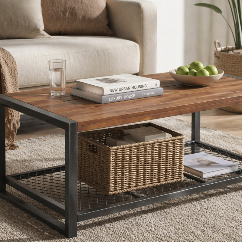 Console de table basse avec une finition en bois naturel récupéré, pour le salon