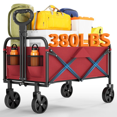 Wagons Carts Foldable, Takywep Utility Collapsible Wagon with All-Terrain Wheels, Drink Holders & Adjustable Handle