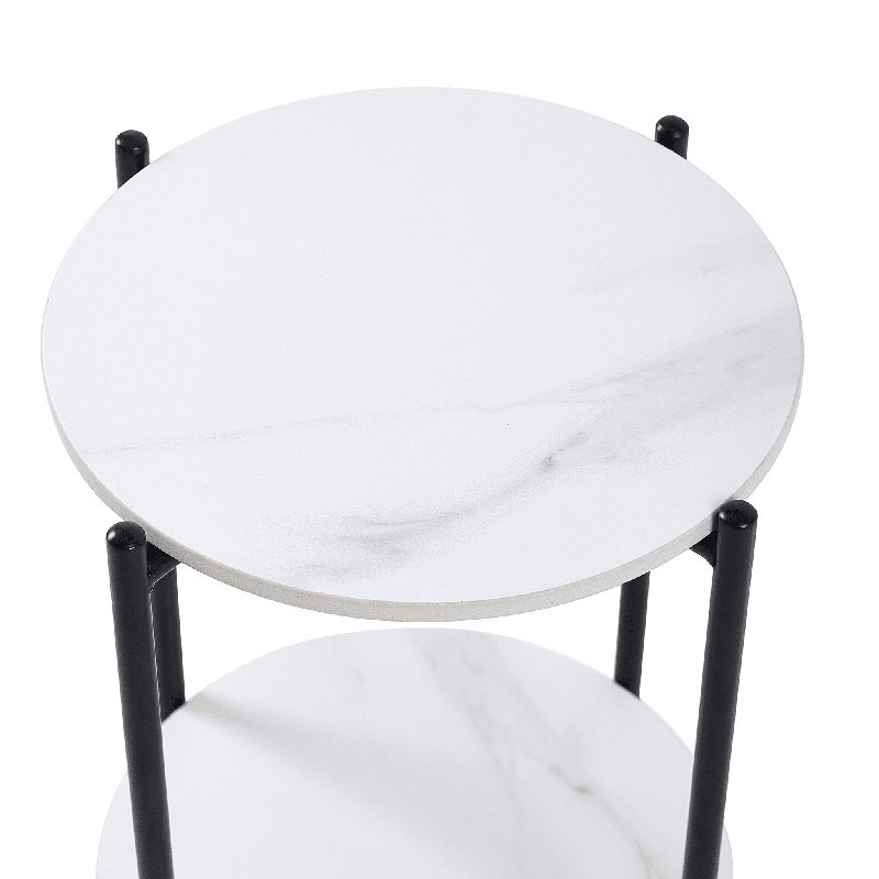 Table basse Rahn, Pierre fossilisée, Blanc, Marron clair